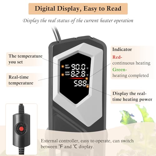 Image of HITOP 600W Titanium Aquarium Heater: Digital Fish Tank Heater with External Controller, Submersible Aquarium Heater with Over-Temperature Protection for Saltwater and Freshwater 75-150Gallon