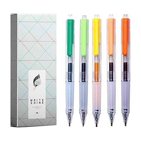 XIZE SH Retractable Colorful Pens Fine Point 0.5mm, 5 Color Gel Pens For Note-taking Journaling Cover