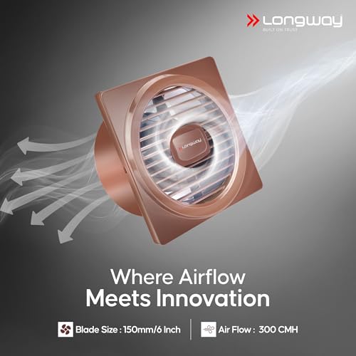 Image of LONGWAY Gusto 6 Inch 150 mm Energy Efficient Exhaust Fan | High Speed Powerful Motor | Noiseless Operation & Easy to Clean | Suitable for Bathroom, Kitchen, Office | 2 Years Warranty (Brown)