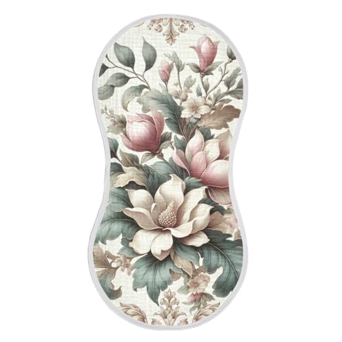 Muslin Burp Cloth for Baby 4PCS Retro Magnolia Flowers Super Absorbent Burping Cloths, Bibs for Newborn Boys Girls3