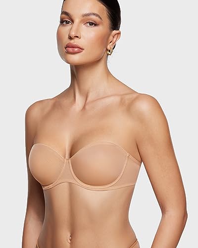 Inlyric Women'S Sheer Strapless Bras Mesh Sexy Unlined Plus Size See Through Bra Underwire Demi Mesh Non Padded Warm Beige 34C thumb #2