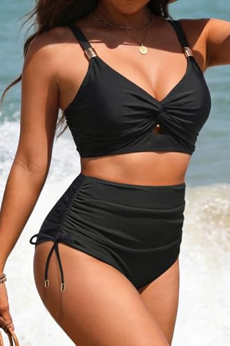 Image of Yonique High Waisted Two Piece Swimsuit-Womens Bikini Set Tummy Control Bathing Suit Modest Full Coverage Bikini 2025
