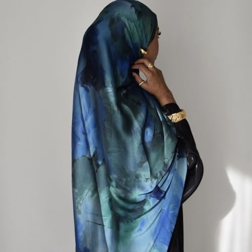 Women's Hijab watercolor printed silk textured satin, Tie Dyed Ombre marble water printed women's Shawl Hijab scarf2