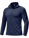 Boladeci Mens Quarter Zip Pullover Navy Blue Long Sleeve Golf Shirts 3/4 Zip Up Fleece Lined Thermal Midweight Sweater Golf Gifts, Size X-Large