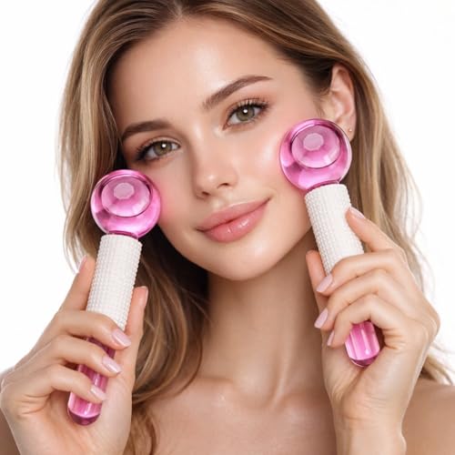 Image of Facial Ice Globe Smart Cool Face Roller Ball | Facial Massage Tools for Neck Eye Circle Reduce | Anti Ageing Wrinkles Soothing Firming Skin Crystal Ice Roller (Pack of 2) (pink)