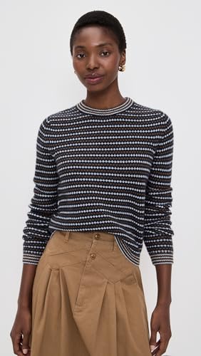 White & Warren Women's Cashmere Textured Stripe Crew Sweater2