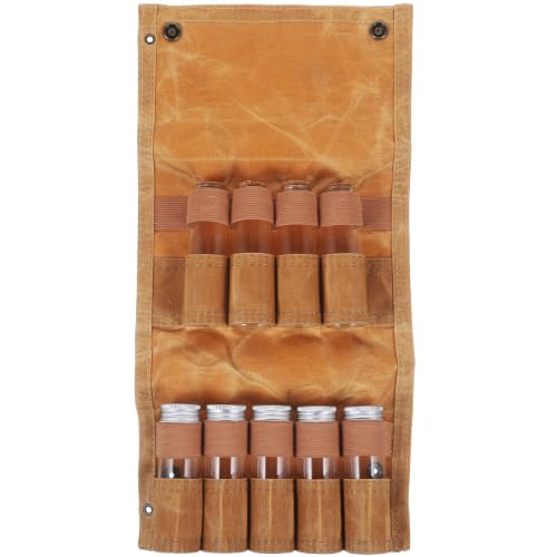 VOSAREA Outdoor Travel Spice Bag Kit with Glass Bottles, Brown