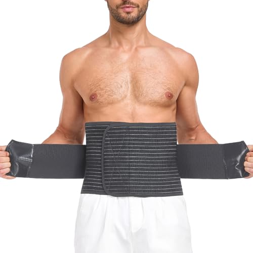 DOREIPA Abdominal Binder for Men and Women – Post Surgery & Postpartum Recovery Hernia Support Belt Waist Trainer for Men Adjustable Compression Wrap (Black,L)