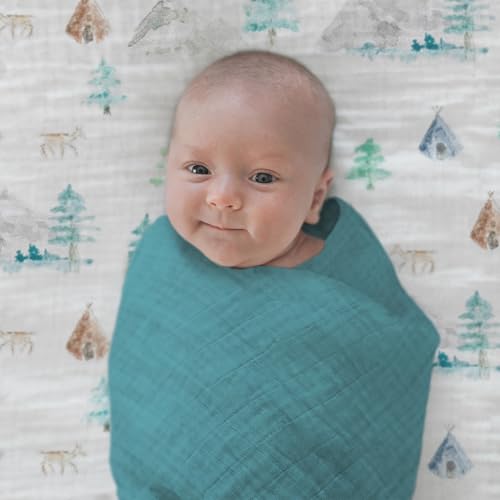 Image of SwaddleDesigns Cotton Muslin Swaddle Blankets for Babies, Set of 4, Neutral Receiving Blankets for Newborn, Baby Registry & Gift, 46x46 inches, Patagonia
