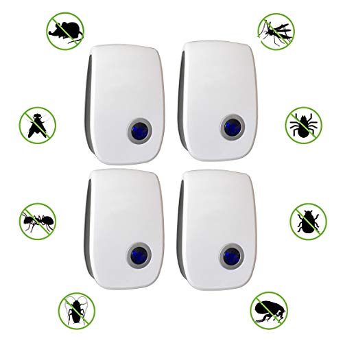 Repelente ultrasónico de plagas, control electrónico de plagas para uso en interiores Repelente de insectos para ratones, mosquitos, cucarachas, arañas, pulgas, hormigas, roedores (4*EU plug)