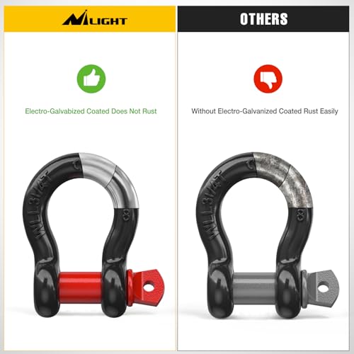 Image of Nilight 2 Pack Small Shackles 5 /8 inch D-Ring Shackle 3.25 Ton (7165 Lbs) Capacity Heavy Duty Off Road Recovery Shackle Kit for Cars and Other Applications for Tie Downs, Black Red
