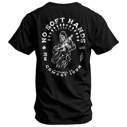 Combat Iron Men's Graphic T-Shirt | No Soft Hands, Reaper | Cotton-Poly Blend | Athletic Fit, Tagless Comfort