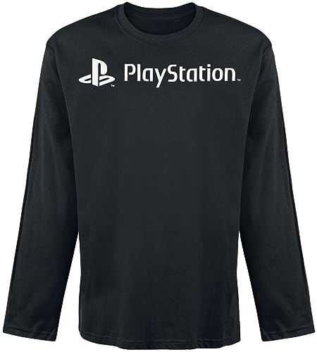 Playstation Logo Long Uomo Maglia Maniche Lunghe Nero M 100% Cotone Regular