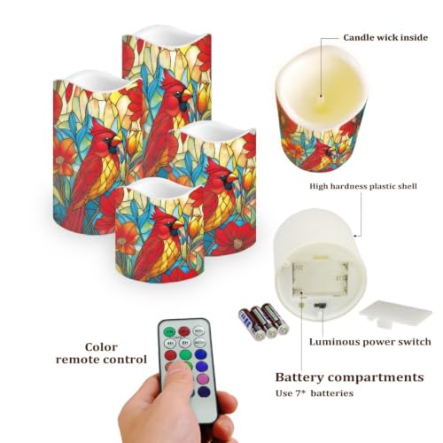 Image of Christmas Flameless Battery Operated Lamp with Remote Control | LED Flickering, Battery Operated, Color Changing Electric Pillar Candles for Living Room, Xmas Decoration, 4 Pack