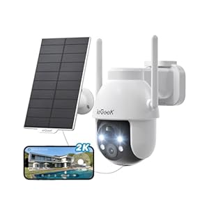 ieGeek 2K Solar Security Camera Outdoor Wireless, 360° Pan Battery Camera with Solar Panel, Wifi CCTV Camera Systems, Color Night Vision, PIR Motion Detection, 2-Way Audio, Works with Alexa