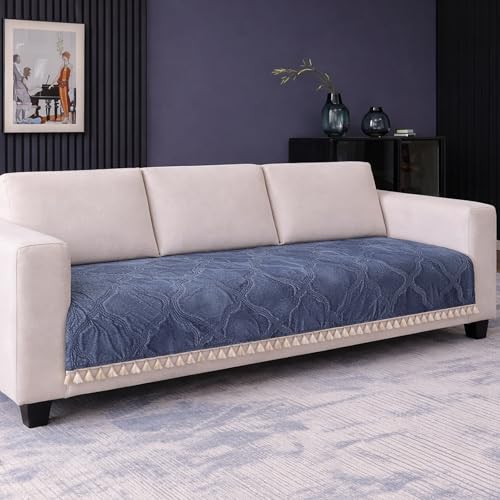 Image of Cortina Velvet Sofa Cover with Tassels | Sofa Couch Protector | Machine Washable Sofa Topper (SkyBlue, 2 Seater)