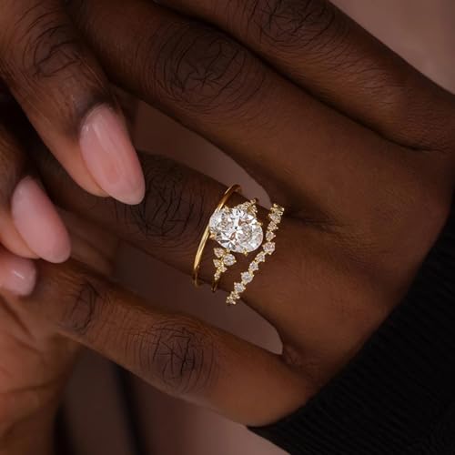 3 PCS Gold Plated White Cubic Zirconia Engagement Rings Wedding Bridal Band Promise Rings Evening Parties Anniversary Valentine's Day Gifts Eternity Bands for Women3