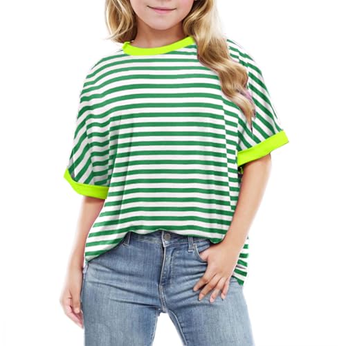 2025 Shirts for Girls Splicing Patchwork Short Sleeve T-Shirt Striped Crewneck Quick Dry Tees Summer Clothes