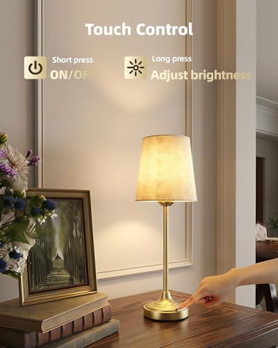 Image of Battery Operated Lamp, 8000mAh, Ambient Light, Touch Control, Dimmable, Portable, 2700K, LED, Wireless, Rechargeable, Battery Operated, Desk Lamp, Kitchen Lamp, Fabric Shade, for Dining Room, Bedroom