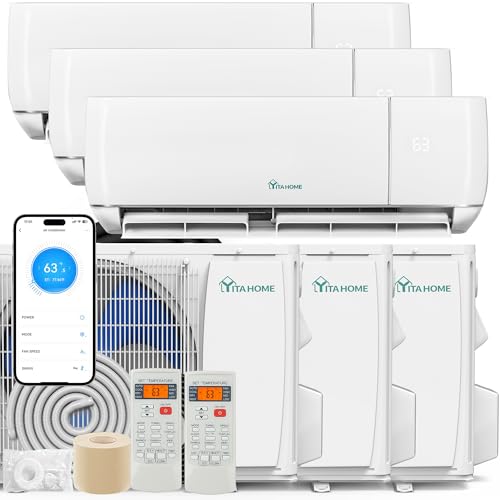 Image of YITAHOME 36000 BTU Mini Split AC /Heating System 20 SEER2 12000 BTU * 3 Set | 12000 BTU WiFi Enabled 115V Multi Zone Ductless Air Conditioner with 3 Outdoor Units, Enable Different Modes Simultaneously