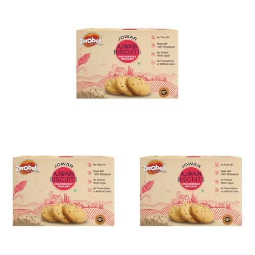 Image of Zerobeli Sweet & Salty Jowar Ajwain Biscuits - 400g (Pack of 3) | Wholegrain Digestive Cookies | No Added Preservatives, No Artificial Colors | Healthy, Nutritious, and Delicious | Best Tea Time Snacks | 100% Vegetarian | Wholesome Ingredients for a Perfect Blend of Flavor and Nutrition