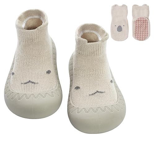 2 Pair Caroon Non-slip Baby Shoes, Slippers for Boys & Girls - Soft Rubber Grippers, Khaki, White, Pink, Blue - Infant First Walking Shoes, 6-12, 12-18, 18-24 Months