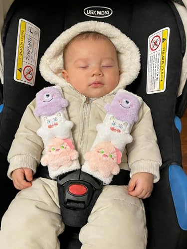 Image of Baby Car Seat Neck Cover, Baby Strap Pad, Car Seat Strap Cover, Car Seat Belt Cover Boy Girl, Baby Neck Pad Protector, Car Strap Pad Fleece, Belt Pad Plush Doll, Seat Belt Pads (Purple, White, Pink)