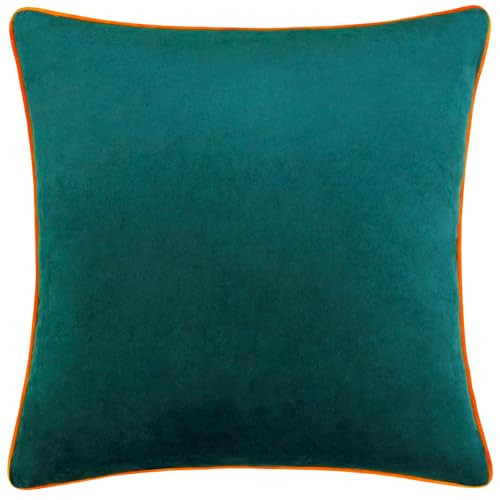 furn. Meridian Cushion Cover – Luxury Contrast Piped Velvet Decorative Case (Teal/Clementine - 45x45cm)