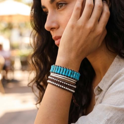 Image of YGLINE Boho Handmade Wrap Leather Tube Crystal Stone Bracelet for Women