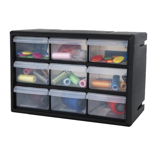 Morcte 9-Drawer Plastic Parts Storage Hardware and Craft Cabinet, Small Parts Organizer with Drawers, Black