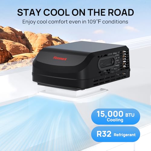 TURBRO RV Air Conditioner, 15,000 BTU Cooling with 1,500W Electric Heating, Non-ducted Rooftop Unit with Lift Handles, Ceiling Assembly with Atmosphere Lamp, 115V AC, Remote and WiFi-Controlled, Black