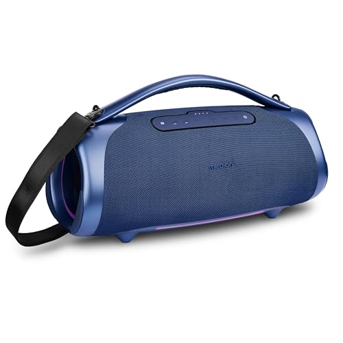 MEDION P61768 draagbare Bluetooth luidspreker (oplaadbare batterij, bass boost, RGB lichteffecten, IPX7 waterbescherming & robuust, geïntegreerde powerbank, 100W (RMS) totaal, 2x 25W + 50W) Blauw