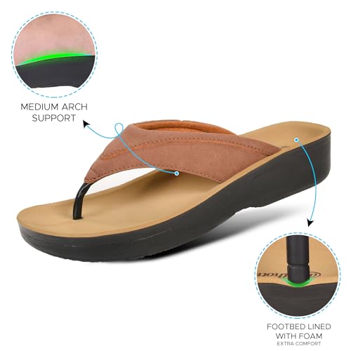 AEROTHOTIC Arch Support Flip Flops for Women Comfortable Cushioned Memory Foam Lined Footbed Outdoor Indoor Dressy Beach Walking Thong Soft Padded Strappy Sandals4
