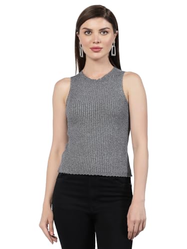 Image of Kalt Womens Knitted, Ribbed Cotton Fitted Sleeveless Round Neck Cami Tank Top