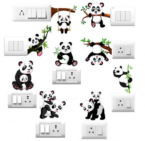 Image of RSB HUB Switch Board Vinyl Sticker, Cute Panda Wall Switch Stickers | Decorative Light Switch Socket Cover Decals for Kids Room, Nursery & Home Decor | Easy Peel & Stick Set of 9