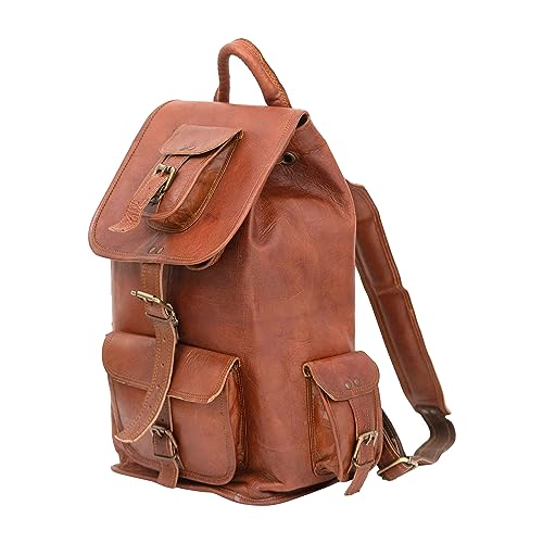 Shy Shy Let's Touch The Sky Rustic Vintage Leather Backpack Travel Rucksack knapsack Daypack Bag for Men Women Brown (22 inch)