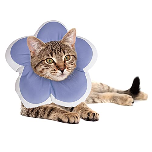 Cat Medical Recovery Collar Waterproof Anti-Bite Lick Scratch Flower Collar Adjustable Neck Cone, Soft Edge Elizabethan Collar Breathable Lightweight Wound Protection for Kitten Puppy (S, Blue)