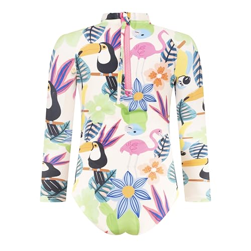 Girls Long Sleeve Swimsuit - UPF 50+ Chlorine Resistant Zip-Back Girls' Swimwear | Size 6-122