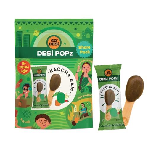GO DESi Popz - Kaccha Aam Pop, Raw Mango & Jaggery Candy, Aam Candy Packet, Fruit Toffee, Indian Snacks, 8 Pieces, 64 g
