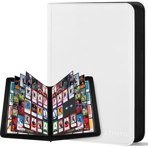 WITHYU Album da Collezione per Carte 16 Tasche, Capacità 1024 Carte - Portacarte Impermeabile Caricamento Laterale con Zip per TCG, Calcio & Collezioni, Portatile (Bianco)