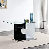 Contemporary Glass Dining Table for 6, 63" Rectangular Kitchen Dinner Table with 0.32" Tempered Glas