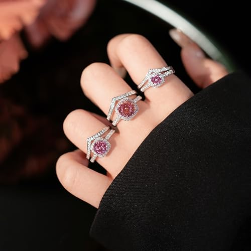 0.5/1/2 Carat Pink Moissanite Engagement Ring for Women 925 Sterling Silver Plated 18K White Gold Romantic Pink Moissanite Promise Eternity Ring4