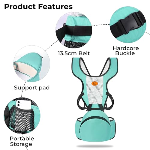 Image of Bembika Baby Carrier Newborn to Toddler with Hip Seat Multiple Positions Infant Carrier Soft Baby Holder Kangaroo Bag Sling Carrier for All Seasons - Sky Blue