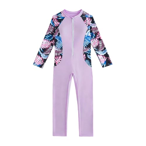 Bañador manga larga niñas protección UV anti-sol vestido playa floral degradado morado 9-10 años