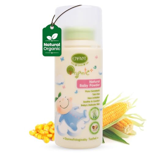 ENFANT Natural Baby Powder - Organic Talc Free Powder 80G 100% Natural Cornstarch Gentle Rash Protection Absorbs Moisture Hypoallergenic Paraben Free Safe for Newborns