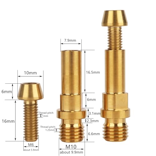 Image of Titanium Ti V-Brake Bosses Bolts, M10x1.25mm & M6x16mm Screws, for Bicycle (Gold, 2pcs M10+2pcs M6)