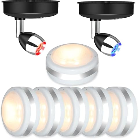 6 Pack Puck Lights with Remote, Led Under Cabinet Lighting and 2 Pack LED Wireless Spotlight Battery Powered Cover