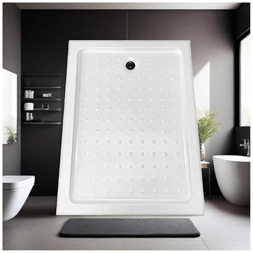 Bandeja rectangular de base de ducha con superficie texturizada antideslizante, kit de bandeja de ducha de superficie sólida con drenaje central, bandeja receptora de ducha