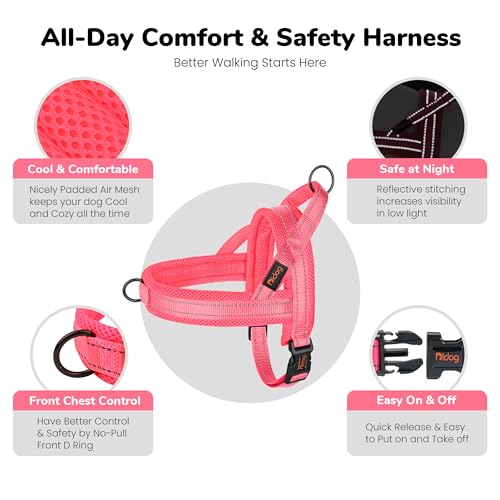 Image of Didog No Pull Dog Harness for Medium Dogs, Breathable Mesh Padded, Pink, M | Quick Fit, Easy On and Off, Lightweight, Reflective Vest Harness for Night Safty, Easy for Walking and Training, Chest 21-26 inch