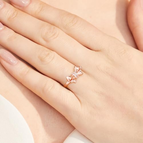 Bow Rings for Women Teen Girls - 14k Yellow/White/Rose Gold Plated Adjustable Heart Bow Rings for Women Non Tarnish Dainty Bowknot Ring CZ Jewelry Gifts4